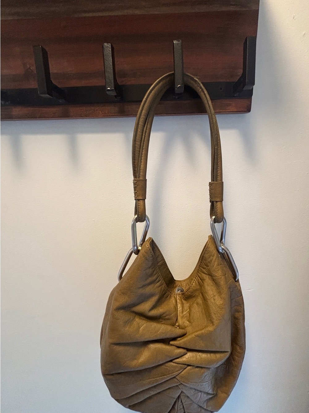Ruched Shoulder Hobo Bag in Olive Brown